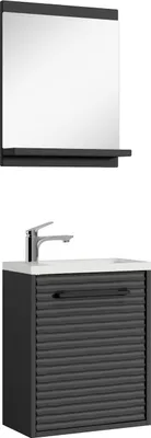 Produktbild von Badplaats Gäste-WC Waschtisch Set Etna 40 x 22 cm Schwarz Matt - Platzsparend Badmöbel Set mit Waschbecken, Unterschrank und Spiegel