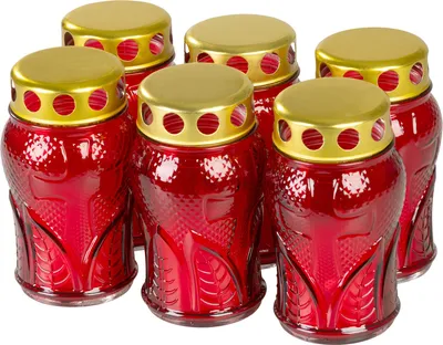 Productafbeelding van Grafkaars Grave, rood glas, met hartje, goud, 16 h, 50 g, 12 cm - Set van 6 stuks