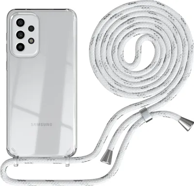 Produktbild von EAZY CASE Handykette kompatibel mit Samsung Galaxy A33 5G, Handyhülle mit Umhängeband, Handykordel, Schutzhülle Clear, Band in Weiß