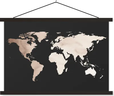 Produktbild von MuchoWow® Textilposter Weltkarte - Braun - Schwarz 150x100 cm mit schwarzem Rahmen - Schlafzimmer