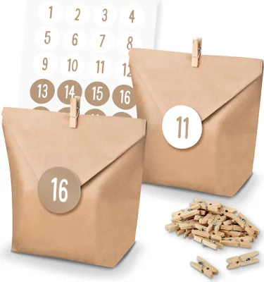 Produktbild von itenga SET Adventskalender 24x Tüten + Klammern + Zahlensticker (Z32)