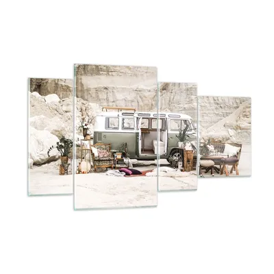 Produktbild von Bilder auf glas - 4 Teile - Wohnmobil Boho Möbel - 120x70cm - Glasbilder - Wandbilder - Bilder - zum Aufhängen bereit - Wanddekoration aus Glas - Glas Bilder - Wandbild auf Glas - GDL120x70-4542