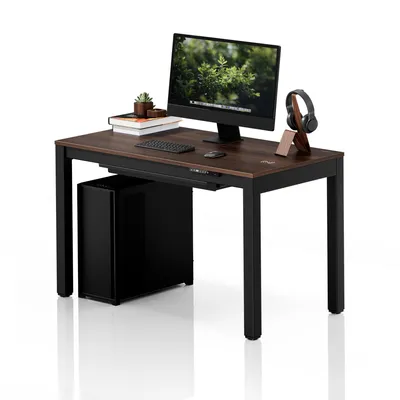 Produktbild von Elektrisch höhenverstellbarer Schreibtisch 120 x 63 cm, Qi- und USB-Ladefunktion, schwarz/Nussbaum: EVAN