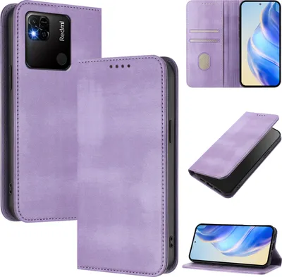 Immagine prodotto di Custodia per Xiaomi Redmi 10A/Redmi 9C, custodia in pelle vintage con protezione RFID, slot per schede, supporto Viola