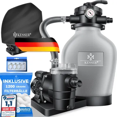 Produktbild von KESSER® Sandfilteranlage mit Pumpe & 1200g Filterbälle, Poolfilter 600W Sandfilter für Pool 13200L/h Durchfluss, 7-Wege Ventil mit Druckmanometer