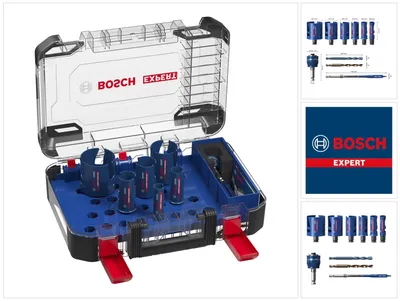 Image de Set de scies cloches Bosch Expert Construction Material 10 pièces 20 / 25 / 32 / 38 / 51 / 64 x 60 mm ( 2608900490 ) Carbide Technology pour perceuses à rotation et à percussion