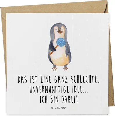 Produktbild von Mr. & Mrs. Panda Grußkarte Pinguin Lolli - Weiß - Geschenk, Ganove, Unvernünftig, faltkarte, anlasskarte, Süßigkeiten, Klappkarte, Glückwunschkarte, doppelkarte