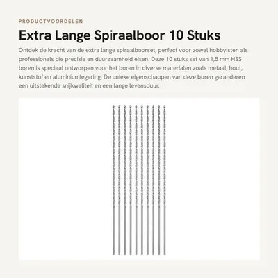 Immagine prodotto di Trapano a spirale lungo, confezione da 10 pezzi - Punta da trapano di precisione - 1,5 mm