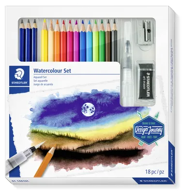 Produktbild von STAEDTLER Mixed Set "Aquarell" Kartonetui mit Bleistiften, Farbstiften, Pinsel, Radierer und Spitzer