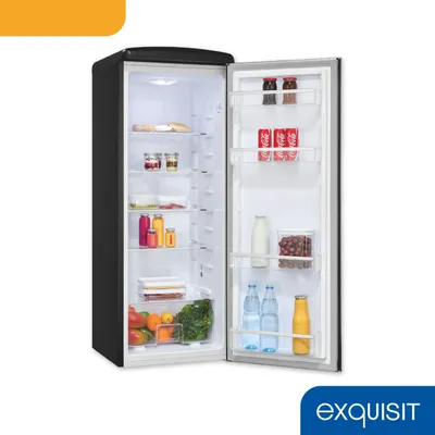 Produktbild von Exquisit Retro-Kühlschrank, ohne Gefrierfach, 229 Liter, groß, 5 Ablagen, Gemüsefach, Temperaturregelung, RKS325-V-H-161E mattschwarz