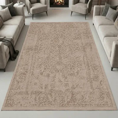 Produktbild von Teppich Beige Ornament Muster Vintage Stil Wohnzimmer Größe - 120 x 170 cm
