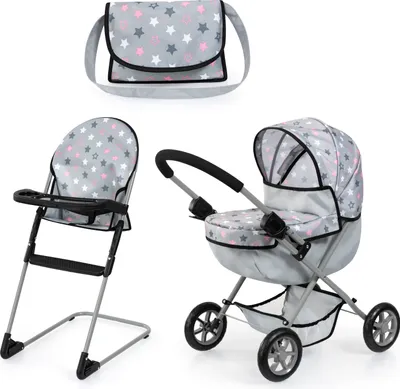 Produktbild von Bayer Design 13707AB Set Puppenwagen faltbar, softer Griff, mit Tasche, Hochstuhl