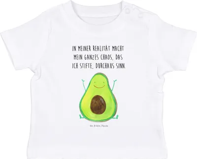 Produktbild von Mr. & Mrs. Panda Babyshirt Avocado Glücklich 6. - 12. Monat - Weiß - Geschenk, T-Shirt Baby, Chaotisch, Chaos, Kurzarmshirt, Kleinkind, Öko, Frucht, Verrückt,