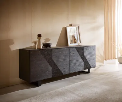 Produktbild von DELIFE Sideboard Tereos 200 cm Esche Dunkelbraun 3D Effekt 4 Türen Kufe Metall Schwarz