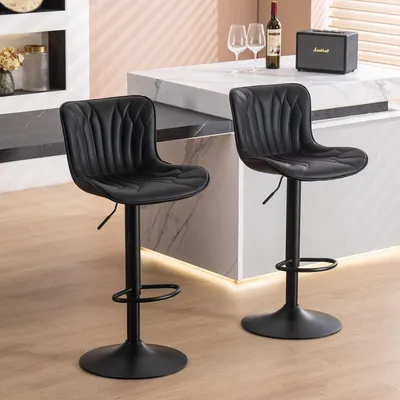 Immagine prodotto di Set di 2 sgabelli da bar, girevoli, regolabili in altezza, in ecopelle, con schienale, colore nero