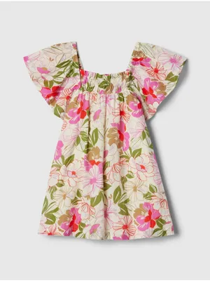 Produktbild von GAP Mädchen Kleid 3YRS, gemustert, mit Quadratischem Ausschnitt, Kurzen Rüschenärmeln und A-Linien-Schnitt