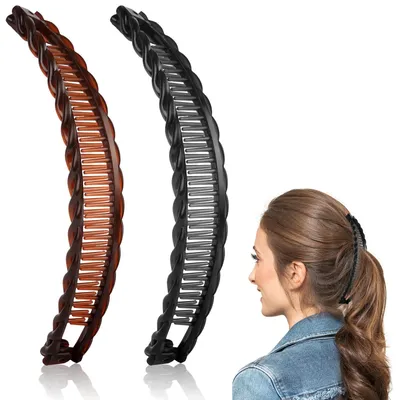 Produktbild von Set mit 2 großen Bananen-Haarspangen, Vintage-Bananen-Haarspangen, rutschfeste Haarspangen für dickes Haar, Haaraccessoire für Frauen und Mädchen