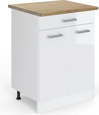 Produktbild von Küchenunterschrank Vicco R-Line Weiß Hochglanz 60 cm mit Schublade, AP Eiche, Model 45838