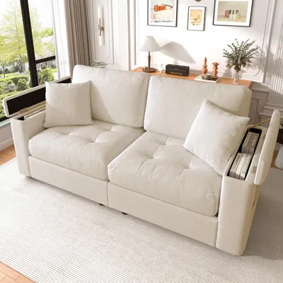 Produktbild von Sofa, moderne 2‑Sitzer Wohnzimmercouch mit Stauraum an der Armlehne – stabiler Massivholzrahmen – platzsparend für Wohnzimmer & Apartments