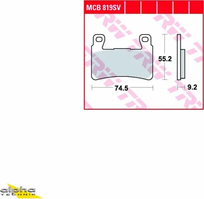 A diagram of brake pads with dimensions.