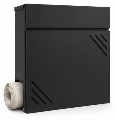 Produktbild von Relaxdays Briefkasten mit Zeitungsfach, HxBxT: 38 x 37 x 11,5 cm, 4 Schlüssel, Wandbriefkasten, Postkasten, schwarz, KI-generiertes Bild