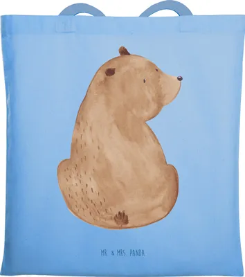 Produktbild von Mr. & Mrs. Panda Schultasche Bär Schulterblick - Sky Blue - Geschenk, Jutebeutel, Weisheit, Laptoptasche, Motivation, Beutel, Tasche, Selbstachtung, Tote Bag, Teddy