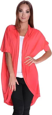 Produktbild von Damen Cardigan Poncho Mantel Lang Asymmetrisch 3/4 Arm; S/M; Koralle