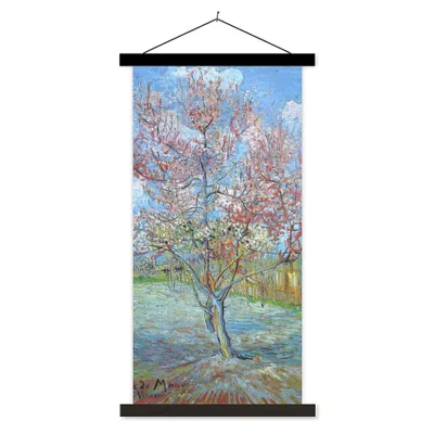 Produktbild von MuchoWow® Textilposter Der rosa Pfirsichbaum - Vincent van Gogh 60x120 cm mit schwarzem Rahmen - Magnete