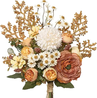 Productafbeelding van Kunstbloemen boeket, oranje, voor woonkamer, hortensia's en rozen
