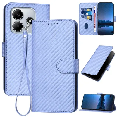 Produktbild von Für Xiaomi Redmi Note 14 5G Carbon Fiber Design Kunstleder Hülle Tasche mit Lanyard Hellblau