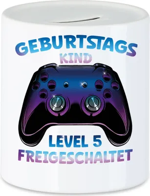 Produktbild von Geburtstagskind Level 5 Freigeschaltet Spardose Happy Birthday Geburtstag Alles Gute Controller Konsole Gamer