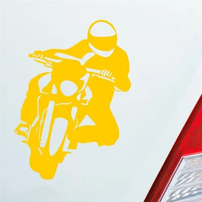 Produktbild von Auto Aufkleber Motorrad Biker Mopped 12x9 cm Gelb Sticker Heckscheibenaufkleber