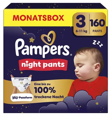 Obrázek produktu pro Pampers Night Pants, velikost 3, 160 kusů, pro děti vážících 6-11 kg