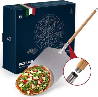 Produktbild von Famanu Pizzaschaufel große Fläche 30,5 x 30,5 cm - praktische Aluminium Pizzaschaufel mit Holzgriff