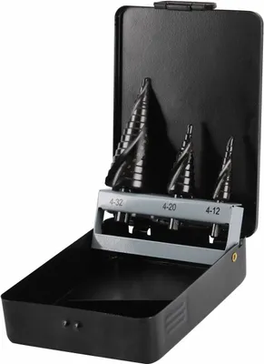 Produktbild von Stufenbohrer, 3 Stück, Ř4-12/1mm, Ř4-20/2mm, Ř4-32/2mm, mit Spanbrecher