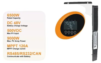 Zdjęcie produktu dla Falownik, technologia MPPT, czysta sinusoida, 48 V, 6,5 kW, z Wi-Fi