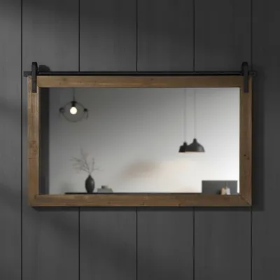 Obrázek produktu pro Zrcadlo na stěnu s dřevěným rámem hnědé 86 x 71 cm rustikální styl venkovského domu