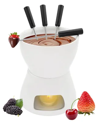 Schokoladenfondue-Set, Keramik, 4 Gabeln, Teelicht, weiß