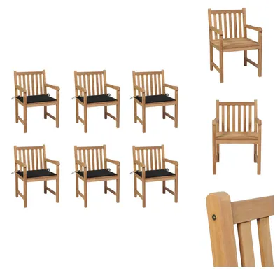 Produktbild von vidaXL Gartenstühle 6 Stk. mit Schwarzen Kissen Massivholz Teak -  Gartenstühle
