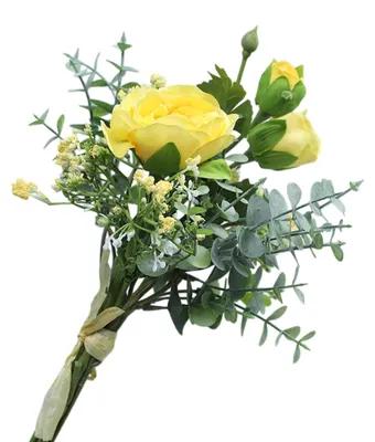 Produktbild von Gemischter künstlicher Blumenstrauß mit Schleierkraut, Rosen und Stielen, realistischer Gypsophila-Strauß für Hochzeitsdekoration, Brautparty, Vase oder Heimdekoration