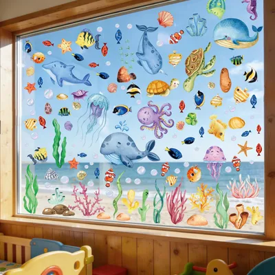 Productafbeelding van 134 stuks zeeoceaan muurstickers, zelfklevende decoratie voor ramen en muren