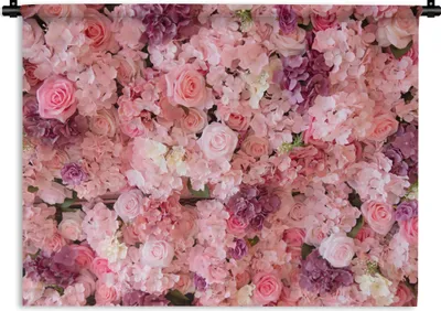 Produktbild von MuchoWow® Wandteppich Wandbehang Blumen - Rosa - Rosen 90x67.5 cm Tapisserie Dekoration Wandtuch - Fototeppich - Wand-Skulpturen