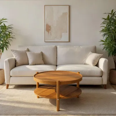 Image de Skye Decor, table basse haut de gamme 100 % bois massif, noyer, Ø 80 cm, hauteur 48 cm | Épaisseur 18 mm | Style scandinave moderne, idéale pour votre intérieur et votre salon.