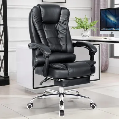 Obrázek produktu pro Ergonomická kancelářská židle s nastavitelnou výškou, opěrkou nohou a potahem z černé umělé kůže
