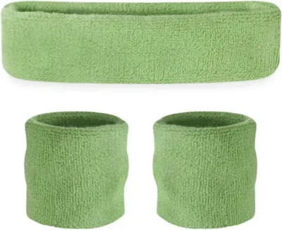 Immagine prodotto di Jumada's - Set di fasce antisudore - 3 pezzi - 1 fascia per la testa e 2 fasce per i polsi - Verde muschio - Verde