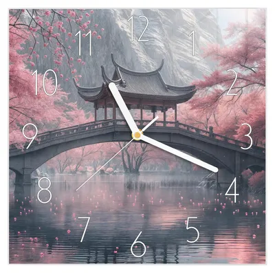 Produktbild von Wanduhr aus Glas mit Motiv Japanischer Garten- 30 x 30 cm - inkl. Aufhängesystem