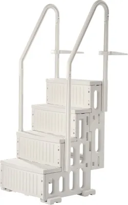 Obrázok produktu pre 4-stupňový biely bazénový rebrík - s 2 zábradliami - Nosnosť 181 kg - Pre bazény 122-137 cm
