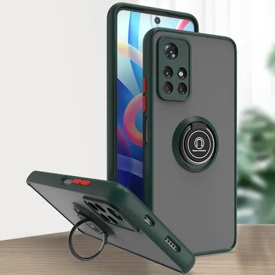 Produktbild von Xiaomi Poco M4 Pro 5G Hülle, Ring Halter Ständer Matte Transluzent TPU Rahmen Stoßfest Schutzhülle für Xiaomi Poco M4 Pro 5G dunkelgrün