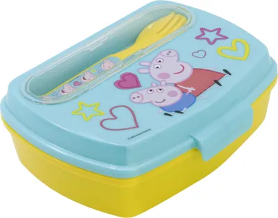 Obrázek produktu pro Dětská krabička na svačinu Peppa Pig s příborem – krabička na oběd, krabička na svačinu, krabička na školní svačinu