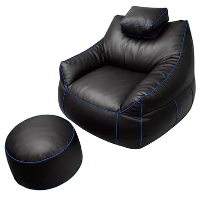 Image de Pouf gaming + repose-pieds en similicuir BANANAIR 100x110 cm bleu